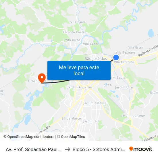 Av. Prof. Sebastião Paulo De Toledo Pontes, 42 to Bloco 5 - Setores Administrativos Fve / Univap map
