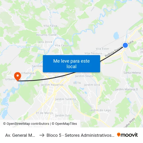 Av. General Motors, 0 to Bloco 5 - Setores Administrativos Fve / Univap map