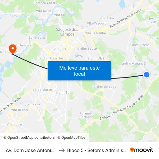 Av. Dom José Antônio Do Couto, 5570 to Bloco 5 - Setores Administrativos Fve / Univap map