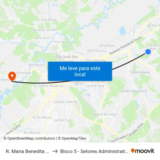 R. Maria Benedita Gama, 172 to Bloco 5 - Setores Administrativos Fve / Univap map