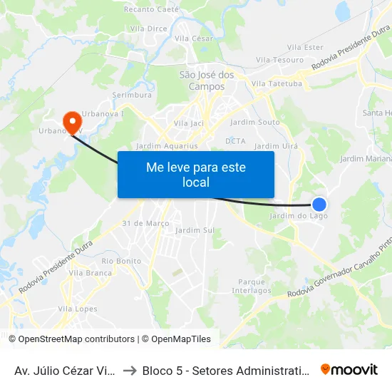 Av. Júlio Cézar Villaça, 228 to Bloco 5 - Setores Administrativos Fve / Univap map