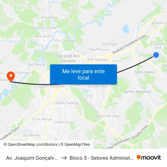 Av. Joaquim Gonçalves Da Silva, 920 to Bloco 5 - Setores Administrativos Fve / Univap map