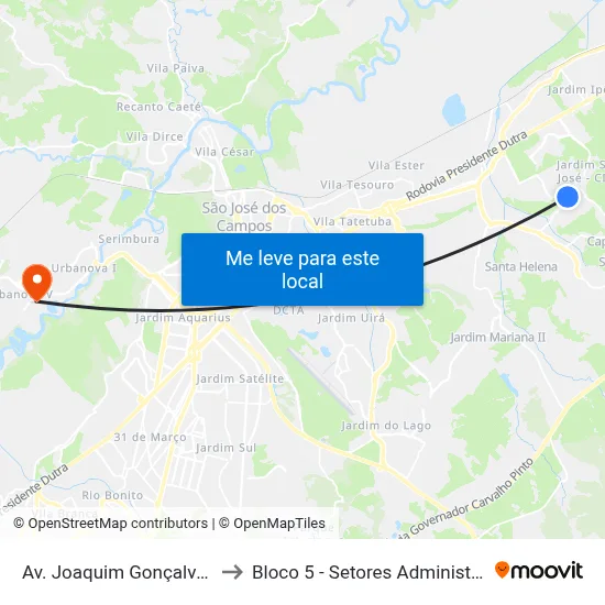 Av. Joaquim Gonçalves Da Silva, 139 to Bloco 5 - Setores Administrativos Fve / Univap map