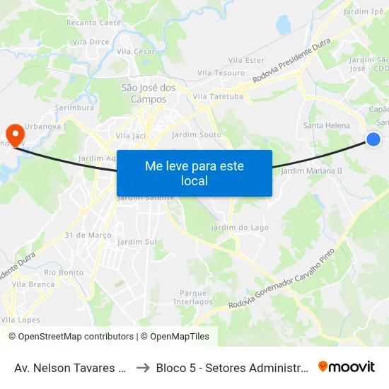 Av. Nelson Tavares Da Silva, 1735 to Bloco 5 - Setores Administrativos Fve / Univap map