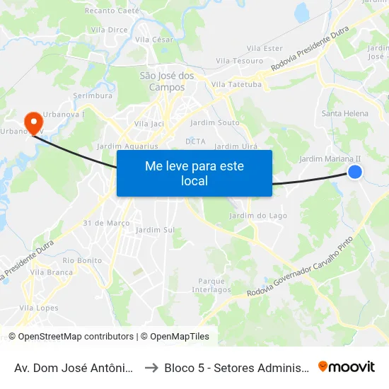 Av. Dom José Antônio Do Couto, 1161 to Bloco 5 - Setores Administrativos Fve / Univap map