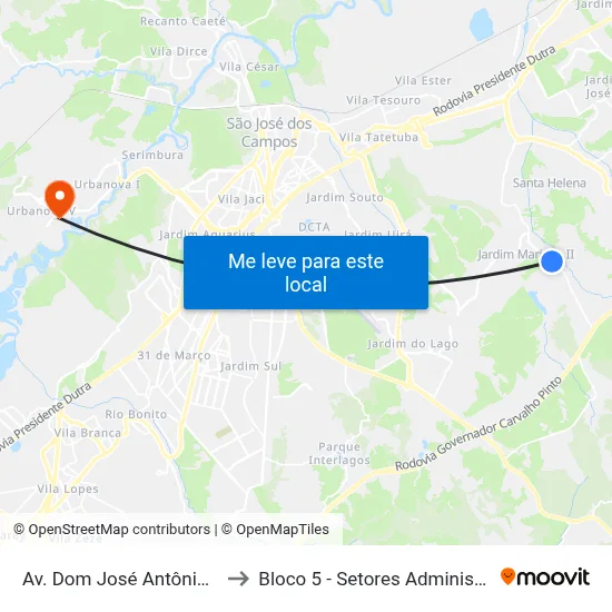 Av. Dom José Antônio Do Couto, 5007 to Bloco 5 - Setores Administrativos Fve / Univap map