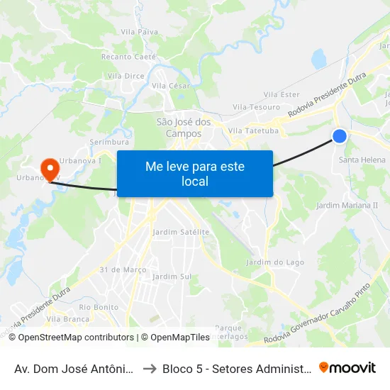 Av. Dom José Antônio Do Couto, 250 to Bloco 5 - Setores Administrativos Fve / Univap map