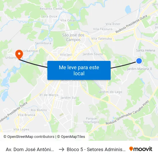 Av. Dom José Antônio Do Couto, 1400 to Bloco 5 - Setores Administrativos Fve / Univap map