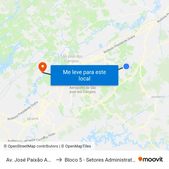 Av. José Paixão Amâncio, 282 to Bloco 5 - Setores Administrativos Fve / Univap map