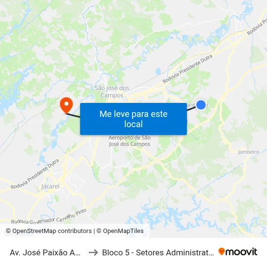 Av. José Paixão Amâncio, 281 to Bloco 5 - Setores Administrativos Fve / Univap map