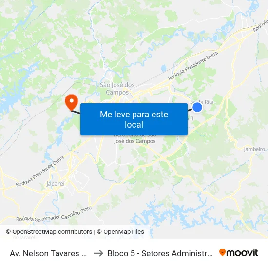 Av. Nelson Tavares Da Silva, 2280 to Bloco 5 - Setores Administrativos Fve / Univap map