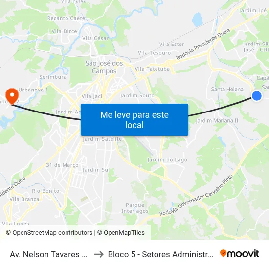 Av. Nelson Tavares Da Silva, 1267 to Bloco 5 - Setores Administrativos Fve / Univap map