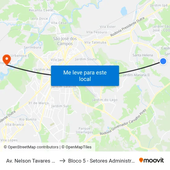 Av. Nelson Tavares Da Silva, 1755 to Bloco 5 - Setores Administrativos Fve / Univap map