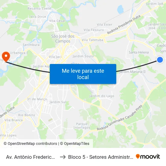 Av. Antônio Frederico Ozanan, 1315 to Bloco 5 - Setores Administrativos Fve / Univap map