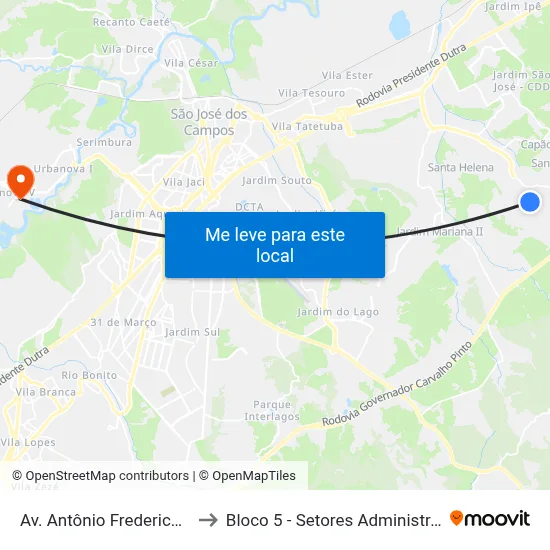 Av. Antônio Frederico Ozanan, 1339 to Bloco 5 - Setores Administrativos Fve / Univap map