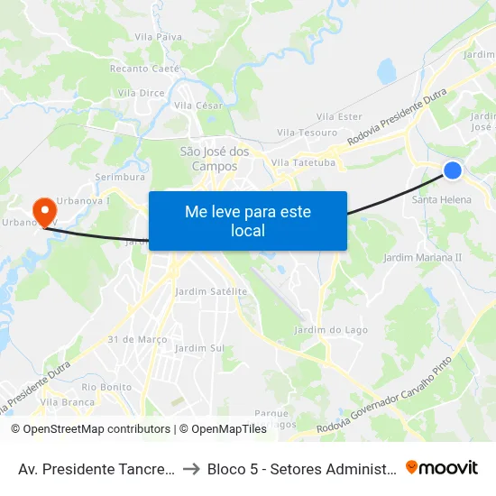 Av. Presidente Tancredo Neves, 2946 to Bloco 5 - Setores Administrativos Fve / Univap map