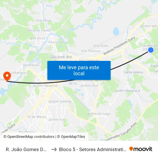 R. João Gomes Da Silva, 474 to Bloco 5 - Setores Administrativos Fve / Univap map