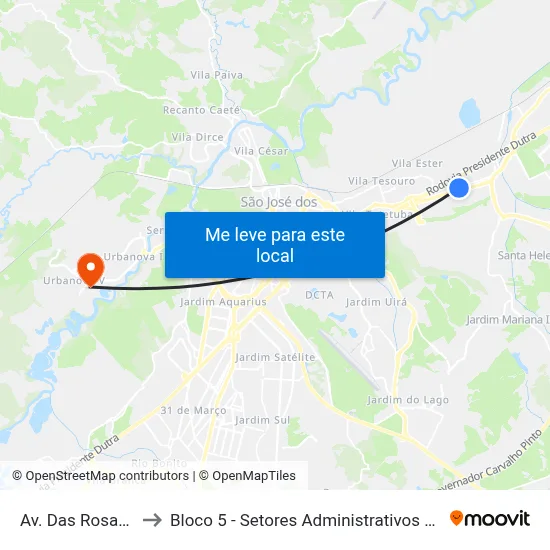 Av. Das Rosas, 421 to Bloco 5 - Setores Administrativos Fve / Univap map