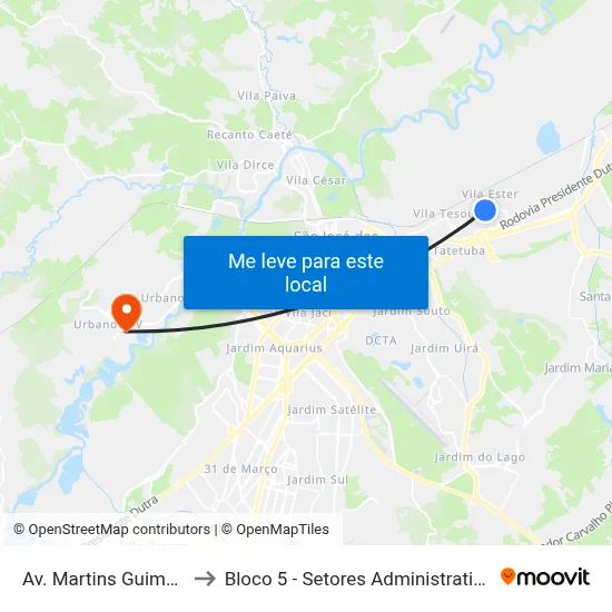 Av. Martins Guimarães, 241 to Bloco 5 - Setores Administrativos Fve / Univap map