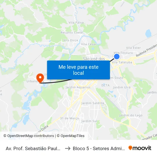 Av. Prof. Sebastião Paulo De Toledo Pontes, 455 to Bloco 5 - Setores Administrativos Fve / Univap map