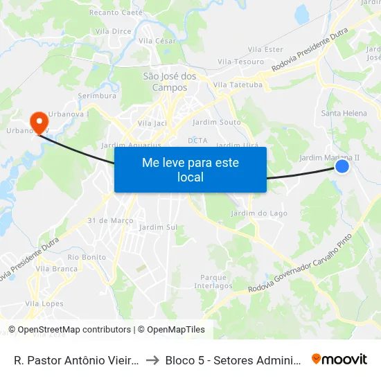 R. Pastor Antônio Vieira De Santana, 215 to Bloco 5 - Setores Administrativos Fve / Univap map