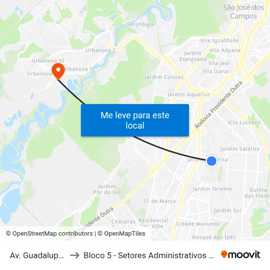 Av. Guadalupe, 219 to Bloco 5 - Setores Administrativos Fve / Univap map