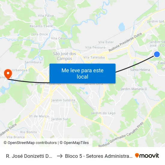 R. José Donizetti De Macedo, 30 to Bloco 5 - Setores Administrativos Fve / Univap map