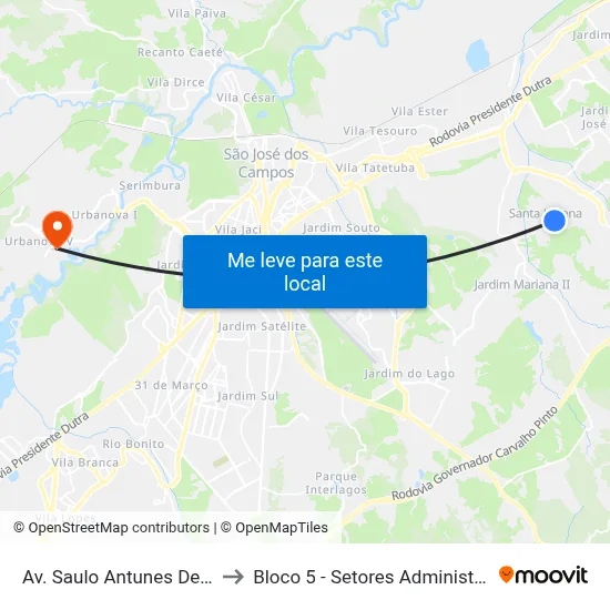 Av. Saulo Antunes De Carvalho, S/N° to Bloco 5 - Setores Administrativos Fve / Univap map