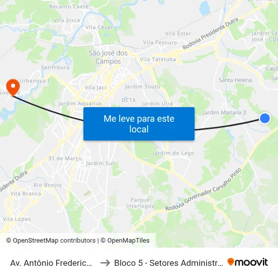 Av. Antônio Frederico Ozanan, 1450 to Bloco 5 - Setores Administrativos Fve / Univap map