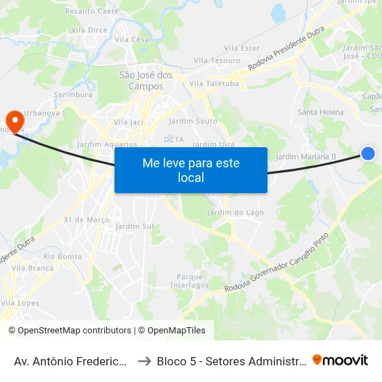 Av. Antônio Frederico Ozanan, 1840 to Bloco 5 - Setores Administrativos Fve / Univap map