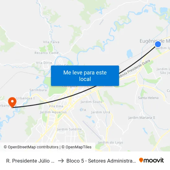 R. Presidente Júlio Prestes, 192 to Bloco 5 - Setores Administrativos Fve / Univap map