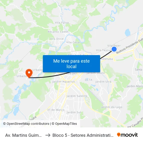 Av. Martins Guimarães, 415 to Bloco 5 - Setores Administrativos Fve / Univap map