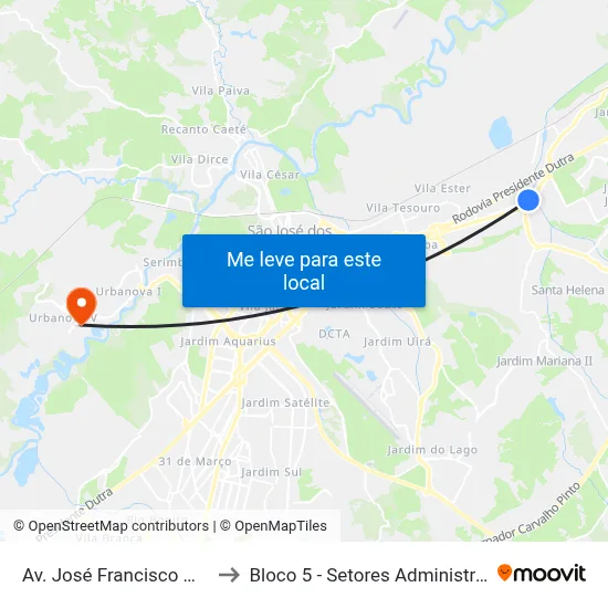 Av. José Francisco Marcondes, 689 to Bloco 5 - Setores Administrativos Fve / Univap map