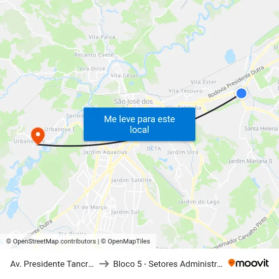 Av. Presidente Tancredo Neves, 23 to Bloco 5 - Setores Administrativos Fve / Univap map