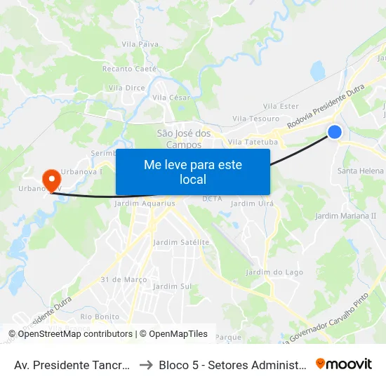 Av. Presidente Tancredo Neves, 650 to Bloco 5 - Setores Administrativos Fve / Univap map