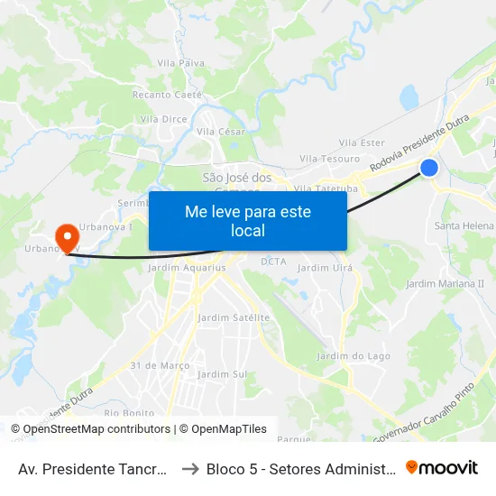 Av. Presidente Tancredo Neves, S/N° to Bloco 5 - Setores Administrativos Fve / Univap map