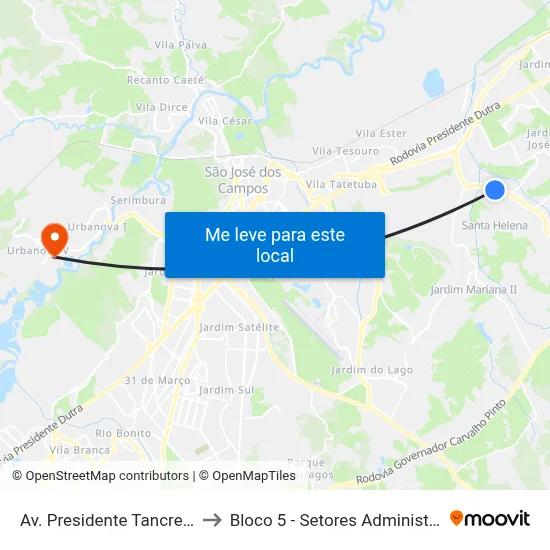 Av. Presidente Tancredo Neves, 2481 to Bloco 5 - Setores Administrativos Fve / Univap map