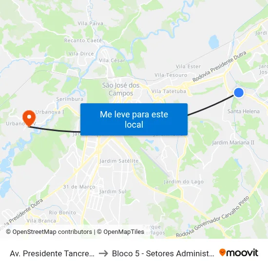 Av. Presidente Tancredo Neves, 1820 to Bloco 5 - Setores Administrativos Fve / Univap map
