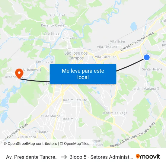 Av. Presidente Tancredo Neves, 1491 to Bloco 5 - Setores Administrativos Fve / Univap map