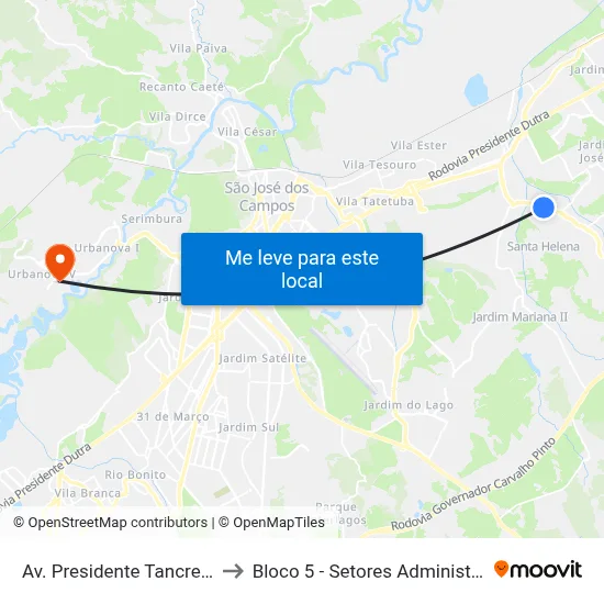 Av. Presidente Tancredo Neves, 2100 to Bloco 5 - Setores Administrativos Fve / Univap map