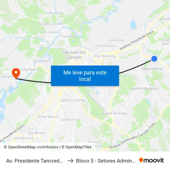 Av. Presidente Tancredo Neves, Frente 2810 to Bloco 5 - Setores Administrativos Fve / Univap map