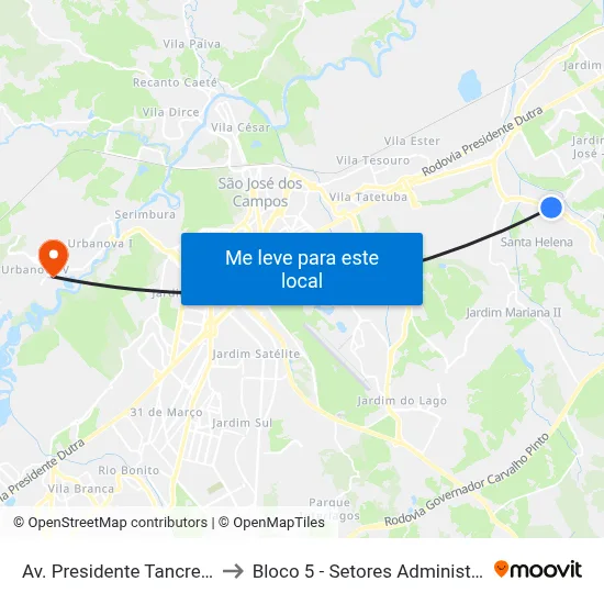 Av. Presidente Tancredo Neves, 3004 to Bloco 5 - Setores Administrativos Fve / Univap map