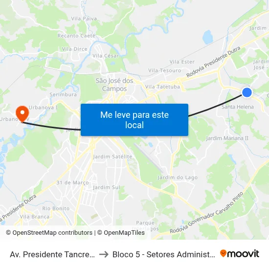 Av. Presidente Tancredo Neves, 3221 to Bloco 5 - Setores Administrativos Fve / Univap map
