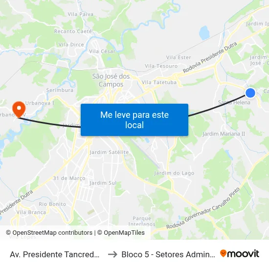 Av. Presidente Tancredo Neves, Oposto 4516 to Bloco 5 - Setores Administrativos Fve / Univap map