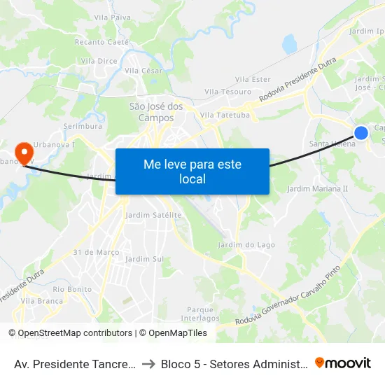 Av. Presidente Tancredo Neves, 4661 to Bloco 5 - Setores Administrativos Fve / Univap map