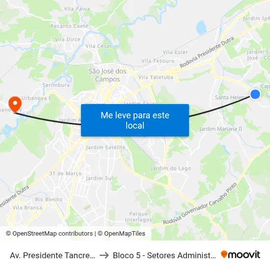 Av. Presidente Tancredo Neves, 5120 to Bloco 5 - Setores Administrativos Fve / Univap map
