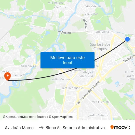 Av. João Marson, 6005 to Bloco 5 - Setores Administrativos Fve / Univap map