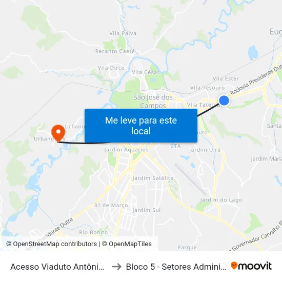 Acesso Viaduto Antônio Bezerra Filho, S/Nº to Bloco 5 - Setores Administrativos Fve / Univap map