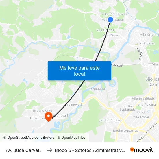 Av. Juca Carvalho, 1040 to Bloco 5 - Setores Administrativos Fve / Univap map