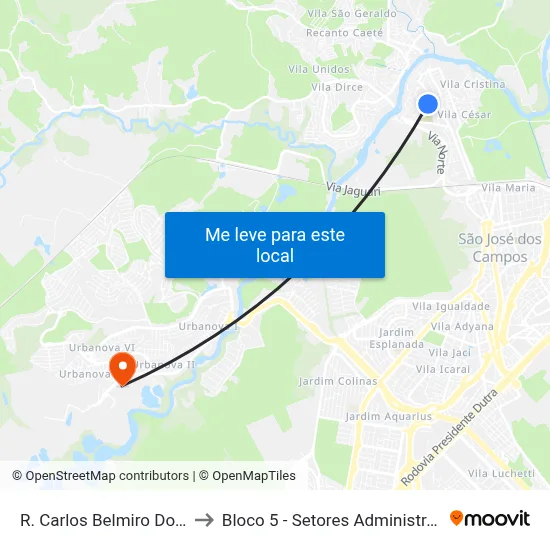 R. Carlos Belmiro Dos Santos, 280 to Bloco 5 - Setores Administrativos Fve / Univap map